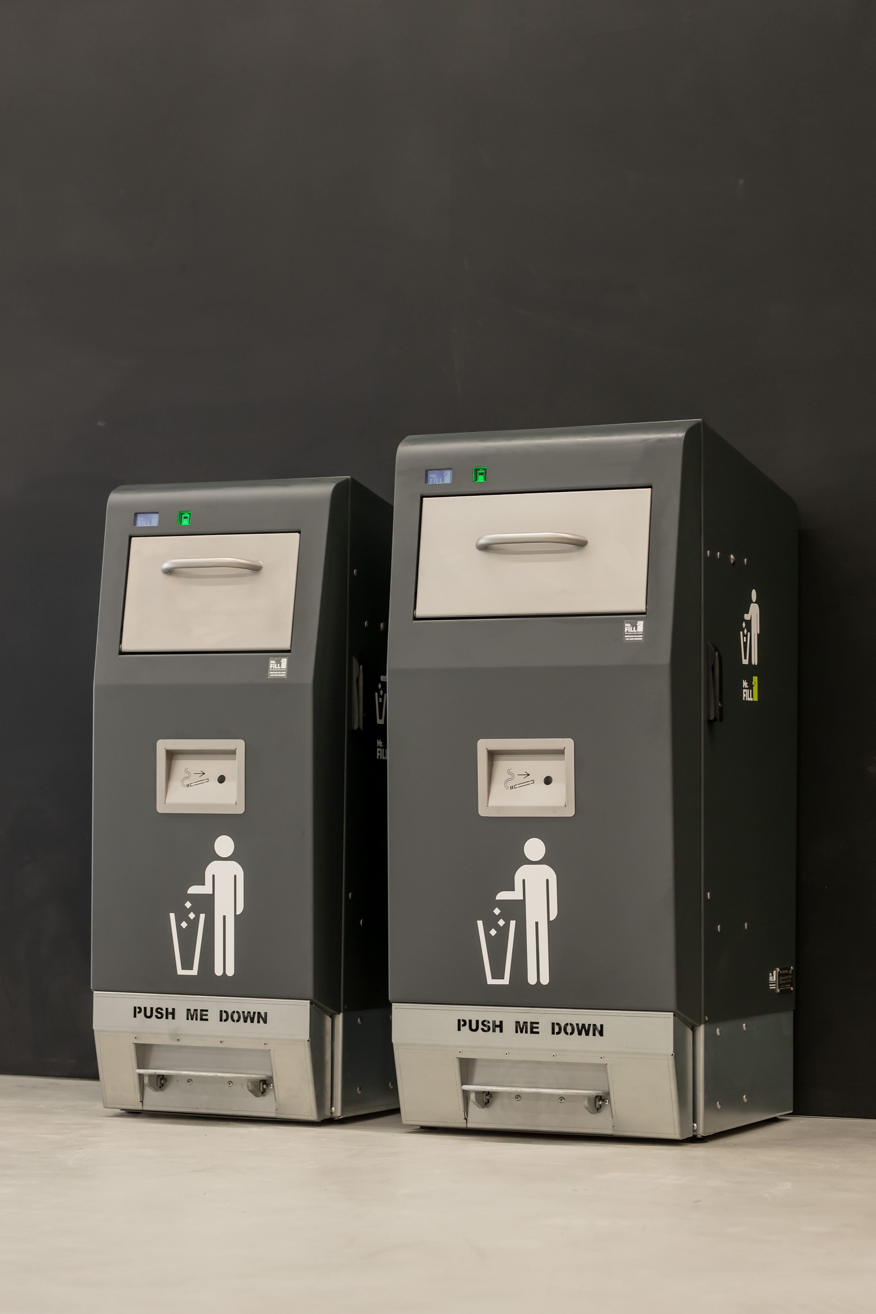 Mr. Fill Solar compacting bins with Industrilas Vision Swing Handles